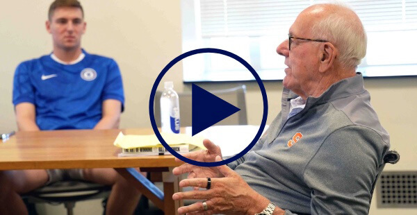 Jim Boeheim teaching Falk College sport management class.