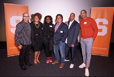 Group of alumni smiling at LA event