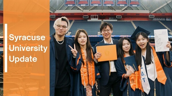 group of graduating students at the dome with a font Syracuse University Update