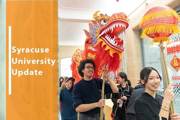 students celebrating Chinese New Year with dragon symbol