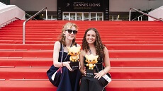 Molly Egan (left) and Marlana Bianchi won the Grand Prix for their Spotify AI idea, “Break the Sound Barrier.”