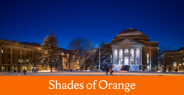 Shades of Orange Hendricks Chapel and quad winter scene