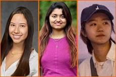 Photos of Angelica Molina (left), Adya Parida (center) and Yajie (Lannie) Lan
