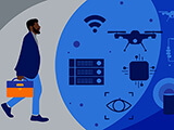 illustration of man and technology items