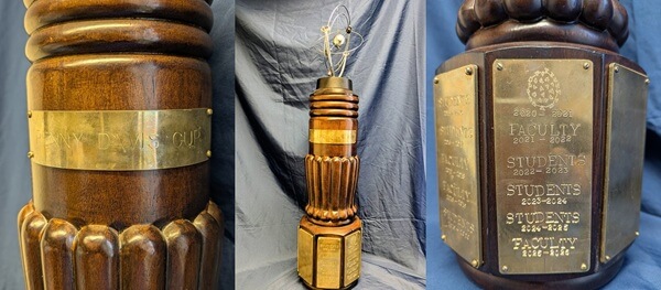 Collage of photos of the Penny Davis cup which is the trophy we use to record the winner of the picnic competition.