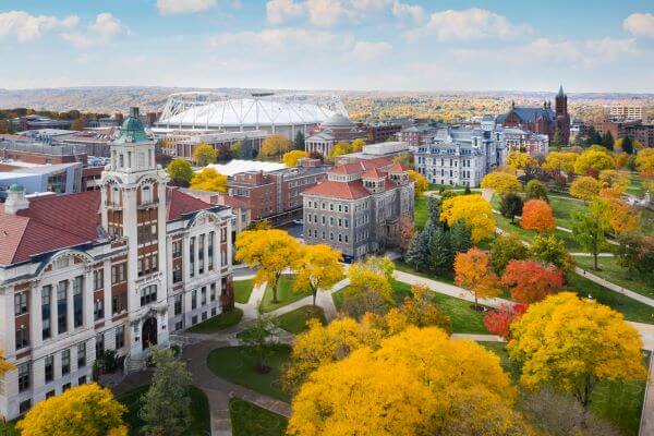 Campus view with Lyman in fall