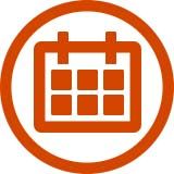 Orange calendar icon with orange circle around it