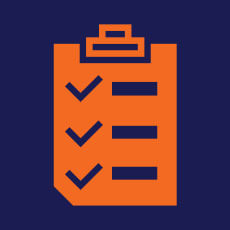 checklist icon in orange on blue background