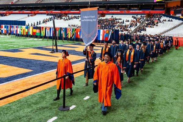 The academic processional led by faculty marshals